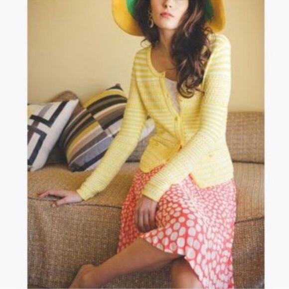 Trina Turk Ashbridge Yellow White Stripe Knit Cardigan XS Small - Picture 2 of 12